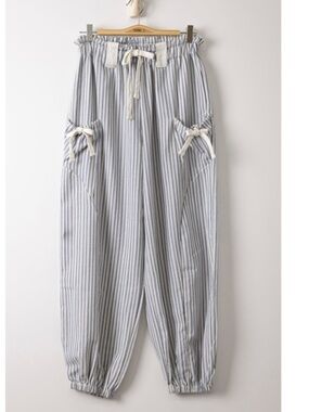 “The Mila” Striped Pants in Beige and Navy